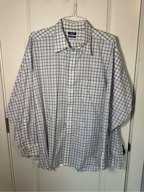 Izod White Dress Shirt with Blue Windowpane Check